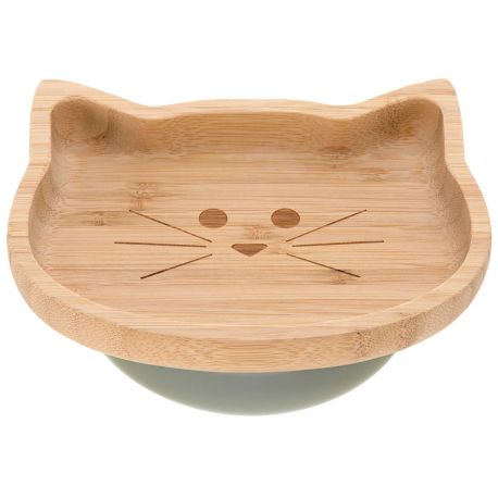 Assiette en bois de bambou avec ventouse - Little Chums Cat