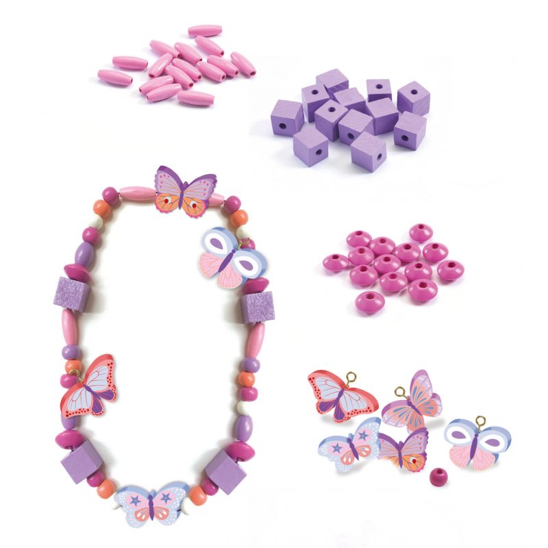 Bracelet enfant 3 pièces avec perles en bois, noeud et papillons