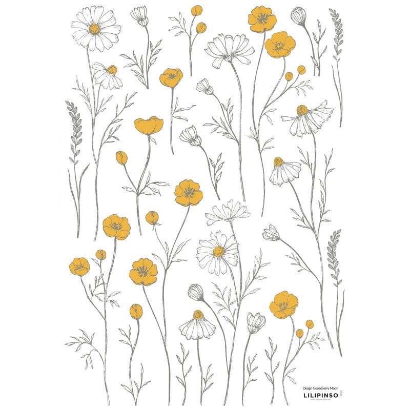 Lilipinso - Planche de stickers A3 - Boutons d'or et fleurs de camomille -  Le Petit Zèbre