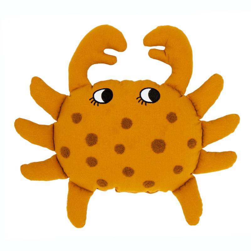 Petit coussin crabe repose-tête en lin, yeux brodés 