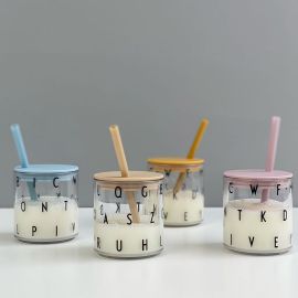 Couvercle et paille pour verre Design Letters - Moutarde
