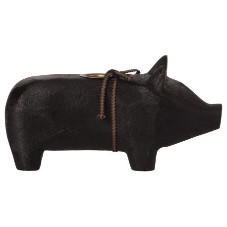 Cochon en bois - Medium - Noir