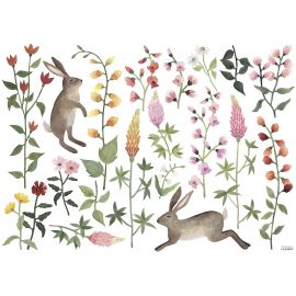 Sticker L - Fleurs et lapins