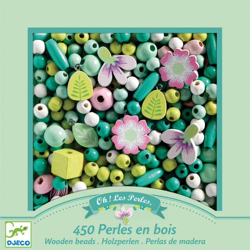 Perles en bois feuilles et fleurs - Djeco