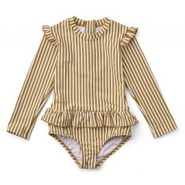 Combinaison de bain Sille seersucker - Y & D Stripe: Golden caramel & White