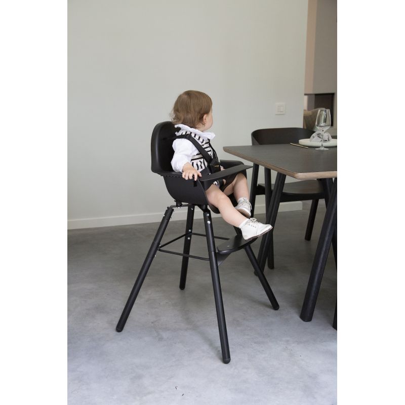 Chaise haute évolutive pliante avec pieds en bois 2en1 enfant noir