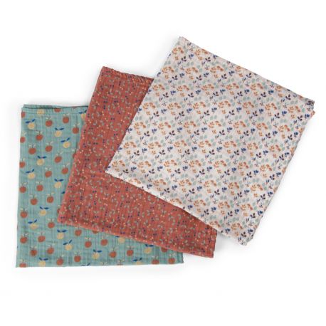 Set de 3 langes imprimés - Pomme des bois