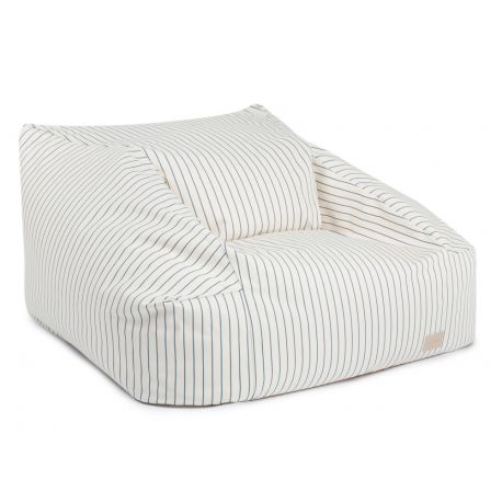 Fauteuil-pouf en twill Chelsea - 72 x 75 x 42 cm - Blue Thin Stripes & Natural