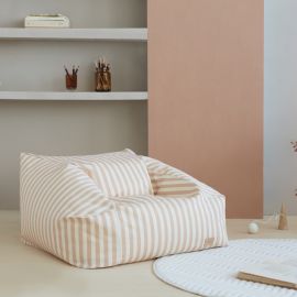 Fauteuil-pouf en twill Chelsea - 72 x 75 x 42 cm - Taupe Stripes & Natural