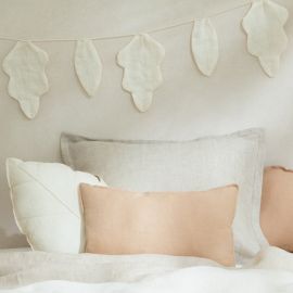 Lin français guilande de feuilles - Off White - 128 cm