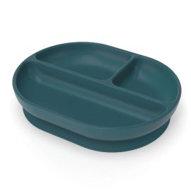 Assiette en silicone à ventouse et compartiments - Bleu Abyss