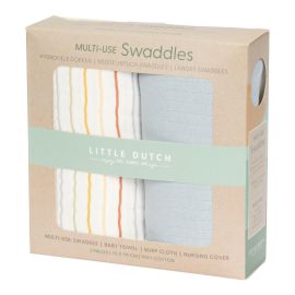 Langes Swaddles 70 x 70 Vintage Sunny Stripes-Pure Soft Blue - Little Dutch