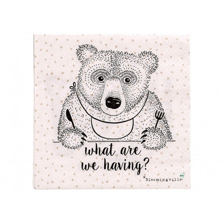 set de 20 serviettes avec ours 'What are we having' set de 20 serviettes avec ours 'What are we having'