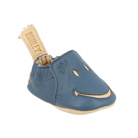 chaussons bébé souples Blumoo 'smiley denim/peau' chaussons bébé souples Blumoo 'smiley denim/peau'