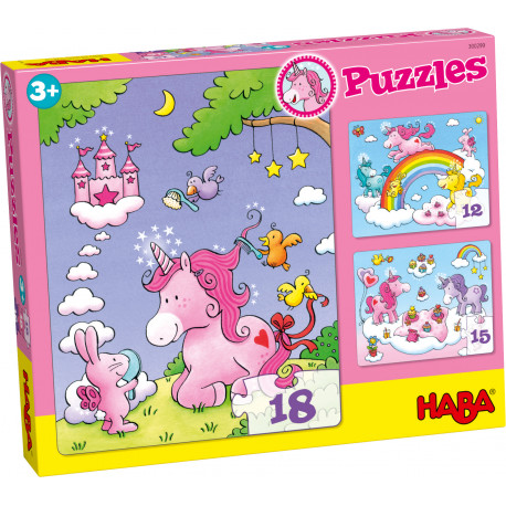 set de 3 puzzles 'Licornes dans les nuages'