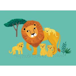 carte postale lion & petits