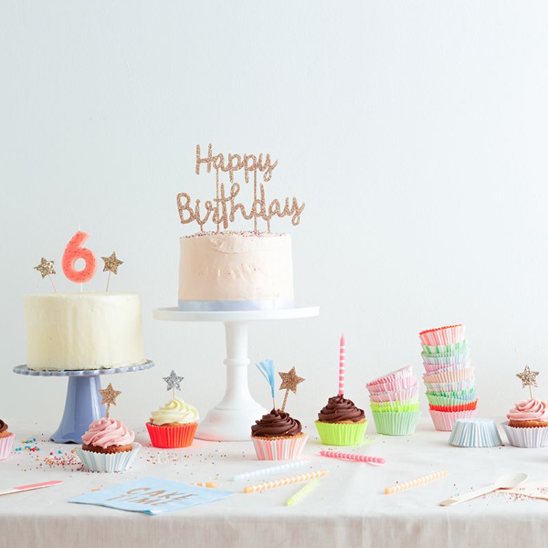 Décoration de gâteau à planter Topper Happy birthday doré